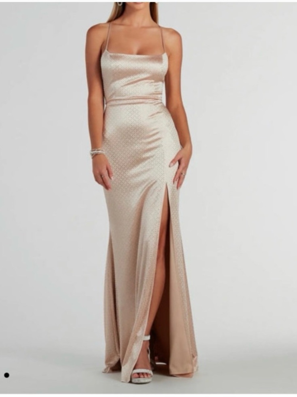 WINDSOR RHINESTONE SLIT CORSET BACK PROM DRESS